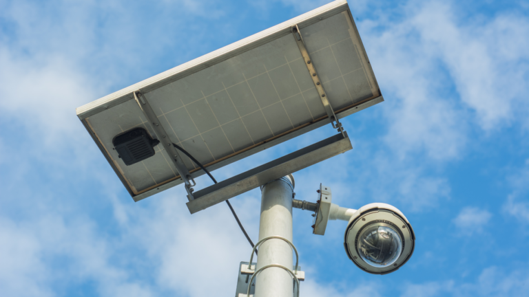 Solar-powered security camera for businesses