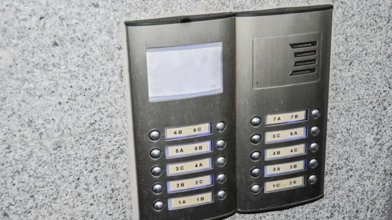 VOIP doorbell installed on business wall