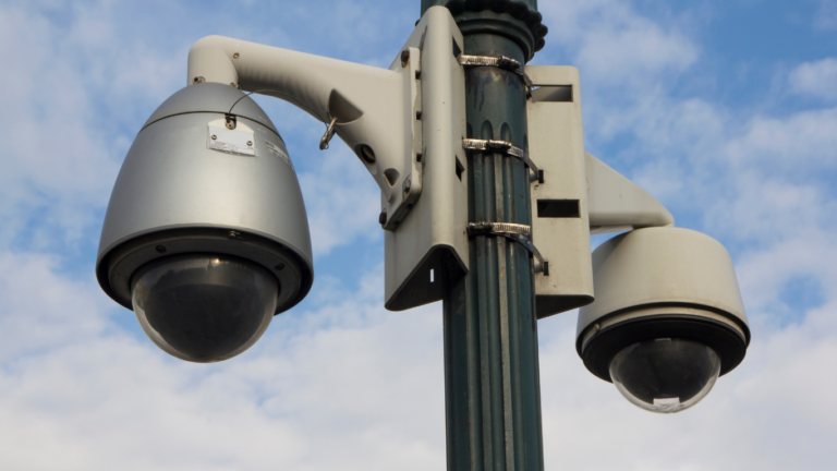 Doe Cameras for Business, installed outside on a post.